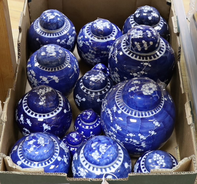 A quantity of Chinese blue and white prunus ginger jars (14)